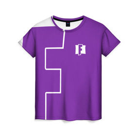 Женская футболка 3D с принтом FORTNITE big logo в Петрозаводске, 100% полиэфир ( синтетическое хлопкоподобное полотно) | прямой крой, круглый вырез горловины, длина до линии бедер | battle | battle royal | fortnite | royal | боевик | игры | логотип | фиолетовый