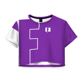 Женская футболка 3D укороченная с принтом FORTNITE big logo в Петрозаводске, 100% полиэстер | круглая горловина, длина футболки до линии талии, рукава с отворотами | battle | battle royal | fortnite | royal | боевик | игры | логотип | фиолетовый