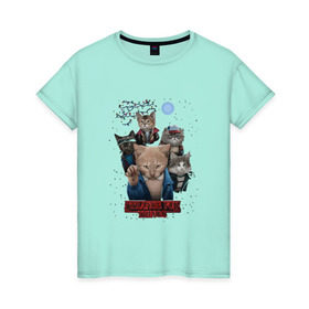 Женская футболка хлопок с принтом Stranger Things в Петрозаводске, 100% хлопок | прямой крой, круглый вырез горловины, длина до линии бедер, слегка спущенное плечо | кот | коты | очень странные дела