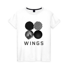 Женская футболка хлопок с принтом BTS wings в Петрозаводске, 100% хлопок | прямой крой, круглый вырез горловины, длина до линии бедер, слегка спущенное плечо | bangtan boys | bts | bts army | бантаны бтс