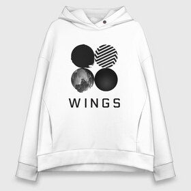 Женское худи Oversize хлопок с принтом BTS wings в Петрозаводске, френч-терри — 70% хлопок, 30% полиэстер. Мягкий теплый начес внутри —100% хлопок | боковые карманы, эластичные манжеты и нижняя кромка, капюшон на магнитной кнопке | bangtan boys | bts | bts army | бантаны бтс