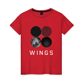 Женская футболка хлопок с принтом BTS Wings 2 в Петрозаводске, 100% хлопок | прямой крой, круглый вырез горловины, длина до линии бедер, слегка спущенное плечо | bangtan boys | bts | bts army | бантаны бтс