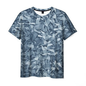 Мужская футболка 3D с принтом Бумажные голуби в Петрозаводске, 100% полиэфир | прямой крой, круглый вырез горловины, длина до линии бедер | бумага | геометрия | голубь | камуфляж | милитари | оригами | паттерн | поделка | птицы | серый | синий
