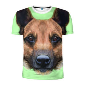 Мужская футболка 3D спортивная с принтом Немецкая овчарка в Петрозаводске, 100% полиэстер с улучшенными характеристиками | приталенный силуэт, круглая горловина, широкие плечи, сужается к линии бедра | Тематика изображения на принте: dog | овчарка | пес | песик | собака | собачка