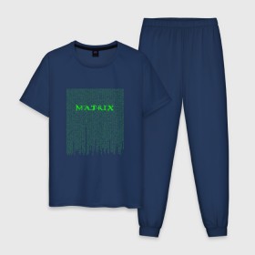 Мужская пижама хлопок с принтом Matrix Code в Петрозаводске, 100% хлопок | брюки и футболка прямого кроя, без карманов, на брюках мягкая резинка на поясе и по низу штанин
 | 