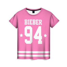 Женская футболка 3D с принтом Bieber Team Pink в Петрозаводске, 100% полиэфир ( синтетическое хлопкоподобное полотно) | прямой крой, круглый вырез горловины, длина до линии бедер | bieber | justin bieber | бибер | джастин бибер