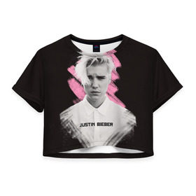 Женская футболка 3D укороченная с принтом Justin Bieber / Pink splash в Петрозаводске, 100% полиэстер | круглая горловина, длина футболки до линии талии, рукава с отворотами | bieber | justin bieber | бибер | джастин бибер