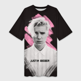 Платье-футболка 3D с принтом Justin Bieber   Pink splash в Петрозаводске,  |  | bieber | justin bieber | бибер | джастин бибер