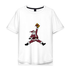 Мужская футболка хлопок Oversize с принтом Santa Jordan в Петрозаводске, 100% хлопок | свободный крой, круглый ворот, “спинка” длиннее передней части | дед мороз | джордан | новогодний | рождество | санта