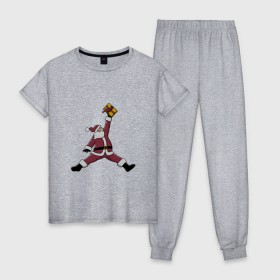 Женская пижама хлопок с принтом Santa Jordan в Петрозаводске, 100% хлопок | брюки и футболка прямого кроя, без карманов, на брюках мягкая резинка на поясе и по низу штанин | дед мороз | джордан | новогодний | рождество | санта