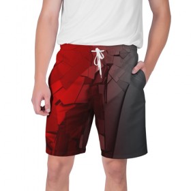Мужские шорты 3D с принтом GRAY&RED MIRROR ABSTRACT в Петрозаводске,  полиэстер 100% | прямой крой, два кармана без застежек по бокам. Мягкая трикотажная резинка на поясе, внутри которой широкие завязки. Длина чуть выше колен | 