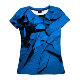 Женская футболка 3D с принтом Carbon abstraction BLUE в Петрозаводске, 100% полиэфир ( синтетическое хлопкоподобное полотно) | прямой крой, круглый вырез горловины, длина до линии бедер | abstraction | geometry | абстракция | геометрия | грань | краски | кубик | кубики | линии | мозаика | разноцветные | ребро | текстура | тени | узор