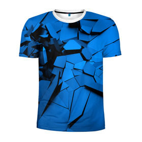 Мужская футболка 3D спортивная с принтом Carbon abstraction BLUE в Петрозаводске, 100% полиэстер с улучшенными характеристиками | приталенный силуэт, круглая горловина, широкие плечи, сужается к линии бедра | abstraction | geometry | абстракция | геометрия | грань | краски | кубик | кубики | линии | мозаика | разноцветные | ребро | текстура | тени | узор