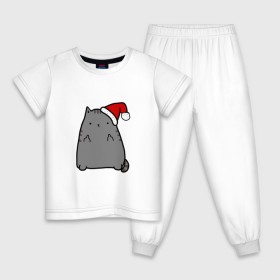Детская пижама хлопок с принтом New Year Cat в Петрозаводске, 100% хлопок |  брюки и футболка прямого кроя, без карманов, на брюках мягкая резинка на поясе и по низу штанин
 | кот | новогодний | рождество | шапка