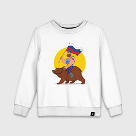 Детский свитшот хлопок с принтом Русский на медведе! в Петрозаводске, 100% хлопок | круглый вырез горловины, эластичные манжеты, пояс и воротник | Тематика изображения на принте: 