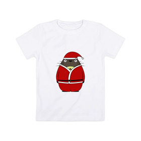 Детская футболка хлопок с принтом Santa Totoro в Петрозаводске, 100% хлопок | круглый вырез горловины, полуприлегающий силуэт, длина до линии бедер | Тематика изображения на принте: 