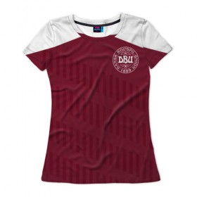 Женская футболка 3D с принтом Дания, форма в Петрозаводске, 100% полиэфир ( синтетическое хлопкоподобное полотно) | прямой крой, круглый вырез горловины, длина до линии бедер | Тематика изображения на принте: fifa | фифа | чемпионат мира