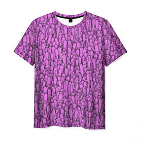 Мужская футболка 3D с принтом Розовые кактусы в Петрозаводске, 100% полиэфир | прямой крой, круглый вырез горловины, длина до линии бедер | гламур | гламурный | кактус | колючки | мексика | паттерн | пустыня | растения | розовый | шипы