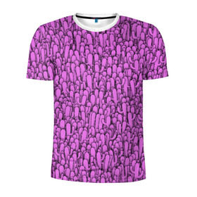 Мужская футболка 3D спортивная с принтом Розовые кактусы в Петрозаводске, 100% полиэстер с улучшенными характеристиками | приталенный силуэт, круглая горловина, широкие плечи, сужается к линии бедра | гламур | гламурный | кактус | колючки | мексика | паттерн | пустыня | растения | розовый | шипы