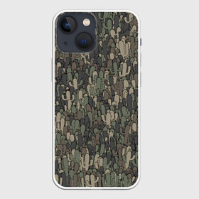 Чехол для iPhone 13 mini с принтом Камуфляж с кактусами в Петрозаводске,  |  | кактус | колючки | мексика | милитари | паттрен | пустыня | растения | хаки | шипы