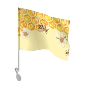 Флаг для автомобиля с принтом Любители меда в Петрозаводске, 100% полиэстер | Размер: 30*21 см | крылья | мед | насекомое | полет | природа | пчелы | улей | цветное | яркое