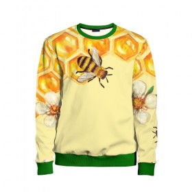 Детский свитшот 3D с принтом Любители меда в Петрозаводске, 100% полиэстер | свободная посадка, прямой крой, мягкая тканевая резинка на рукавах и понизу свитшота | Тематика изображения на принте: крылья | мед | насекомое | полет | природа | пчелы | улей | цветное | яркое