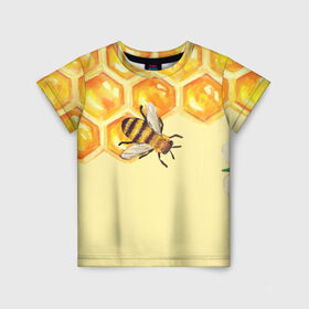 Детская футболка 3D с принтом Любители меда в Петрозаводске, 100% гипоаллергенный полиэфир | прямой крой, круглый вырез горловины, длина до линии бедер, чуть спущенное плечо, ткань немного тянется | Тематика изображения на принте: крылья | мед | насекомое | полет | природа | пчелы | улей | цветное | яркое