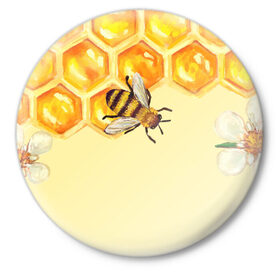 Значок с принтом Любители меда в Петрозаводске,  металл | круглая форма, металлическая застежка в виде булавки | крылья | мед | насекомое | полет | природа | пчелы | улей | цветное | яркое