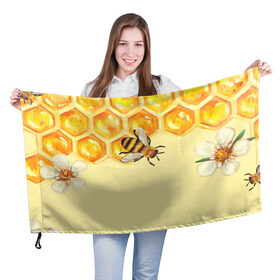 Флаг 3D с принтом Любители меда в Петрозаводске, 100% полиэстер | плотность ткани — 95 г/м2, размер — 67 х 109 см. Принт наносится с одной стороны | крылья | мед | насекомое | полет | природа | пчелы | улей | цветное | яркое
