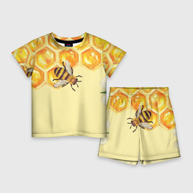 Детский костюм с шортами 3D с принтом Любители меда в Петрозаводске,  |  | крылья | мед | насекомое | полет | природа | пчелы | улей | цветное | яркое