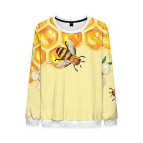 Мужской свитшот 3D с принтом Любители меда в Петрозаводске, 100% полиэстер с мягким внутренним слоем | круглый вырез горловины, мягкая резинка на манжетах и поясе, свободная посадка по фигуре | крылья | мед | насекомое | полет | природа | пчелы | улей | цветное | яркое