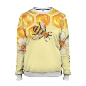 Женский свитшот 3D с принтом Любители меда в Петрозаводске, 100% полиэстер с мягким внутренним слоем | круглый вырез горловины, мягкая резинка на манжетах и поясе, свободная посадка по фигуре | крылья | мед | насекомое | полет | природа | пчелы | улей | цветное | яркое