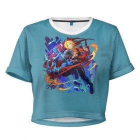 Женская футболка 3D укороченная с принтом Эдвард _4 в Петрозаводске, 100% полиэстер | круглая горловина, длина футболки до линии талии, рукава с отворотами | fullmetal alchemist | аниме | стальной алхимик