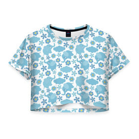 Женская футболка 3D укороченная с принтом Слоники в Петрозаводске, 100% полиэстер | круглая горловина, длина футболки до линии талии, рукава с отворотами | синий | слон