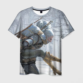 Мужская футболка 3D с принтом Цири и Геральд в Петрозаводске, 100% полиэфир | прямой крой, круглый вырез горловины, длина до линии бедер | the witcher 3 | wild hunt | ведьмак | дикая охота
