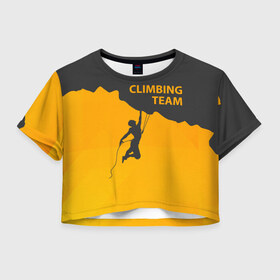 Женская футболка 3D укороченная с принтом climbing в Петрозаводске, 100% полиэстер | круглая горловина, длина футболки до линии талии, рукава с отворотами | adrenaline | extreme | hiking | mountaineering | mountains | risk | rock climb | rocks | sport | адреналин | альпинизм | высота | горы | риск | скалолазание | скалы | спорт | туризм | экстрим