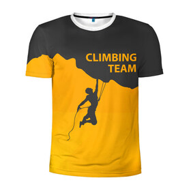 Мужская футболка 3D спортивная с принтом climbing в Петрозаводске, 100% полиэстер с улучшенными характеристиками | приталенный силуэт, круглая горловина, широкие плечи, сужается к линии бедра | Тематика изображения на принте: adrenaline | extreme | hiking | mountaineering | mountains | risk | rock climb | rocks | sport | адреналин | альпинизм | высота | горы | риск | скалолазание | скалы | спорт | туризм | экстрим