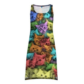 Платье-майка 3D с принтом Разноцветные коты в Петрозаводске, 100% полиэстер | полуприлегающий силуэт, широкие бретели, круглый вырез горловины, удлиненный подол сзади. | котенок | котик | котята | кошка | кошки | паттерн