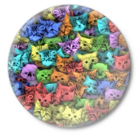 Значок с принтом Разноцветные коты в Петрозаводске,  металл | круглая форма, металлическая застежка в виде булавки | котенок | котик | котята | кошка | кошки | паттерн