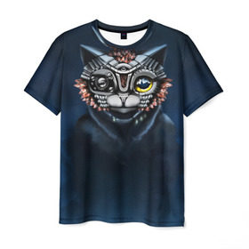 Мужская футболка 3D с принтом Альфа Кот в Петрозаводске, 100% полиэфир | прямой крой, круглый вырез горловины, длина до линии бедер | альфа | альфа кот | звезды | инопланетянин | космос | кот | котик | кошка | небо | робот | рок | узор | фантазия | фентези