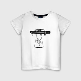 Детская футболка хлопок с принтом Похищение пришельца в Петрозаводске, 100% хлопок | круглый вырез горловины, полуприлегающий силуэт, длина до линии бедер | авто | космонавт | космос | нло | пришельцы