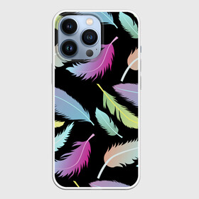 Чехол для iPhone 13 Pro с принтом Радужные перья в Петрозаводске,  |  | Тематика изображения на принте: арт | белый | мульт | новинки | прикольный | птица | рисунок | сова | филин | черный