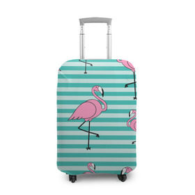 Чехол для чемодана 3D с принтом Фламинго в Петрозаводске, 86% полиэфир, 14% спандекс | двустороннее нанесение принта, прорези для ручек и колес | арт | белый | дикий | мульт | птица | рисунок | фламинго | черный
