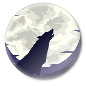 Значок с принтом Ночной житель в Петрозаводске,  металл | круглая форма, металлическая застежка в виде булавки | Тематика изображения на принте: волк | дикая | дикий | животное | лес | луна | ночь | собака | тьма