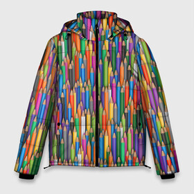 Мужская зимняя куртка 3D с принтом Разноцветные карандаши в Петрозаводске, верх — 100% полиэстер; подкладка — 100% полиэстер; утеплитель — 100% полиэстер | длина ниже бедра, свободный силуэт Оверсайз. Есть воротник-стойка, отстегивающийся капюшон и ветрозащитная планка. 

Боковые карманы с листочкой на кнопках и внутренний карман на молнии. | дизайнер | карандаш | палитра | паттерн | радуга | рисование | рисунок | художник | цвет | цветной | школа