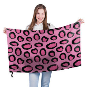 Флаг 3D с принтом Розовый гепард в Петрозаводске, 100% полиэстер | плотность ткани — 95 г/м2, размер — 67 х 109 см. Принт наносится с одной стороны | африка | животное | леопард
