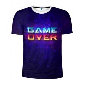 Мужская футболка 3D спортивная с принтом Game Over в Петрозаводске, 100% полиэстер с улучшенными характеристиками | приталенный силуэт, круглая горловина, широкие плечи, сужается к линии бедра | game | игра | игрок | карта | компьютерные игры | стратегия