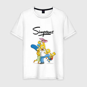 Мужская футболка хлопок с принтом Симпсоны в Петрозаводске, 100% хлопок | прямой крой, круглый вырез горловины, длина до линии бедер, слегка спущенное плечо. | семья | симпсоны