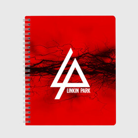 Тетрадь с принтом LINKIN PARK lightning red в Петрозаводске, 100% бумага | 48 листов, плотность листов — 60 г/м2, плотность картонной обложки — 250 г/м2. Листы скреплены сбоку удобной пружинной спиралью. Уголки страниц и обложки скругленные. Цвет линий — светло-серый
 | Тематика изображения на принте: linkin park | logo | music | pop | rock | альтернатива | металл | музыка | музыкальный | поп | рок | честер беннингтон