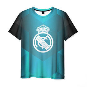 Мужская футболка 3D с принтом Real Madrid Geometry Sport в Петрозаводске, 100% полиэфир | прямой крой, круглый вырез горловины, длина до линии бедер | emirates | fc | real madrid | геометрия | реал мадрид | футбольный клуб | эмблема